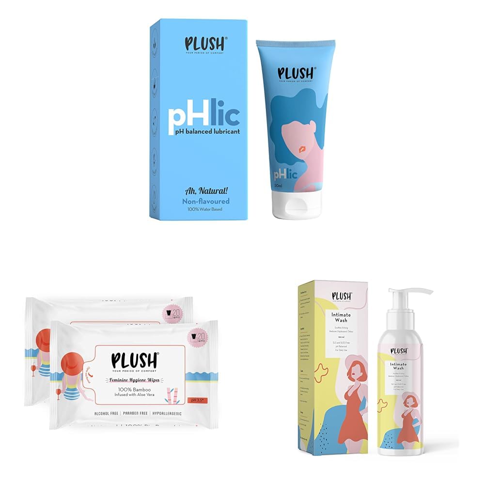 Plush pHlic Lubricant+Intimate Vaginal Wipes (Pack of 2)+Intimate & Vaginal Wash 100ml Combo | Aloe infused Personal Lubricant & Bamboo-made Vaginal Wipes-image-1