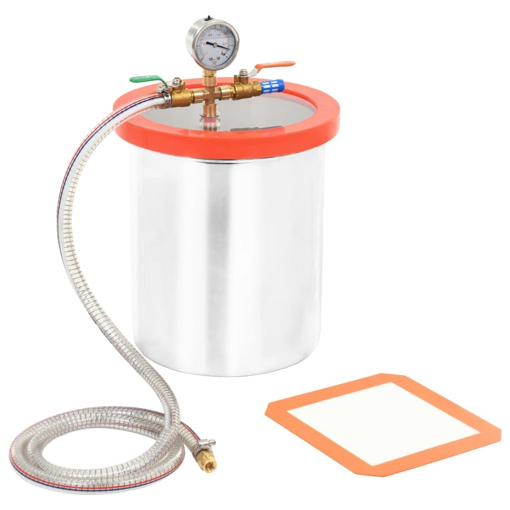 vidaXL Vacuum Chamber for Degassing Operations, Heavy-Duty Stainless Steel Material with Acrylic Lid, Equipped with Silicone Oil Vacuum Gauge and Shock- Meter, 11.42L Capacity, Weight 3.6 kg, Incl...