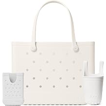 BOGG BAG Original, Large Tote Coconut + Bevy Beverage Holder & Call Me Phone Holder For Shore White Durable, Washable, Tip-proof Beach, Pool, Boat, Work, Sports