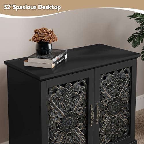 ARTPOWER Accent Cabinet with 2 Doors, Vintage Carved Wood Storage Cabinet, Sideboard Buffet Cabinet with Storage Credenza for Living Room, Kitchen, Dining Room, Entryway, Hallway, Black - Image 6
