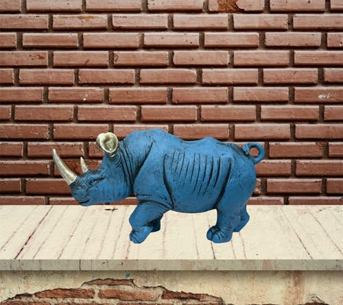 Image of AUGEN Polyresin Rhinoceros Blue Statue Showpiece for Home Decor Decoration and Gifting (7276E11, 27cm)