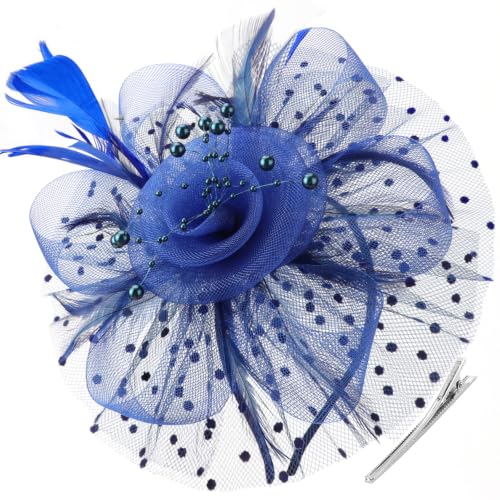Image of DRESHOW Fascinators Hat Flower Mesh Ribbons Feathers on a Headband and a Clip Tea Party Headwear for Girls and Women