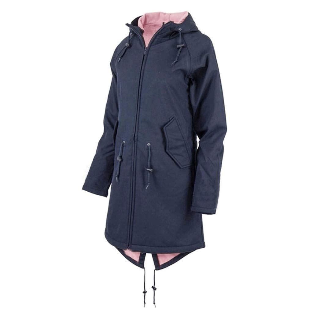 Trench da donna, impermeabile, impermeabile, traspirante, con cerniera, giacca softshell con cappuccio, con coulisse, lunghezza al ginocchio, giacca invernale in tinta unita