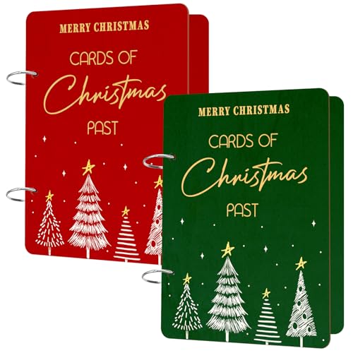 Whaline 2 Pack Christmas Card Keeper Wooden Greeting Card Xmas Tree Memory Wood Book Keepsake...