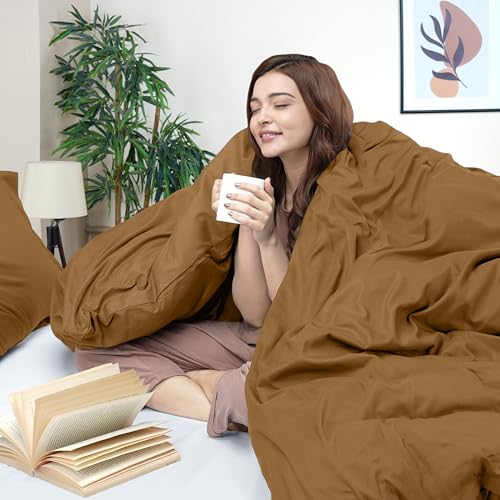 Utopia Bedding Duvet Cover Queen Size - 3 Piece with Zipper Closure - 1 Comforter Cover 90X90 Inches & 2 Pillow Shams 20X26 Inches (Mocha) Comforter Not Included