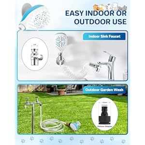Sink Faucet Dog Shower Attachment – 2-in-1 Dog Shower Head, Bath Sprayer & Soap Dispenser, Pet Bath Brush, 79″ Dog Bathing Hose Shower Set for Tub Faucet, Indoor & Outdoor