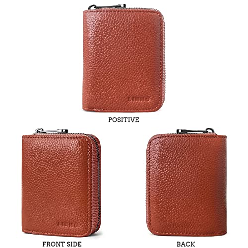 Image of LINNO RFID 20 Card Slots Credit Card Holder Genuine Leather Small Card Case for Women or Men Accordion Wallet with Zipper