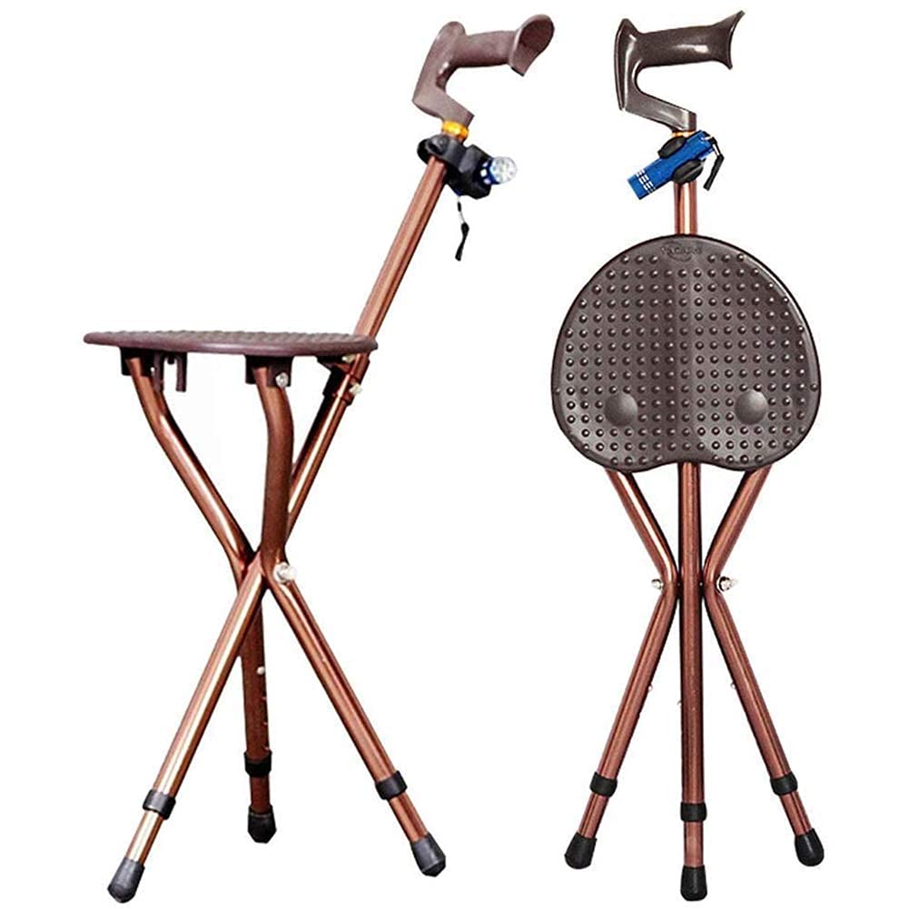Bastón para caminar, asiento de bastón plegable, práctico asiento de bastón, capacidad de 400 libras, 3 patas, altura ajustable, bastón alto con luz LED, unisex para personas mayores, hermoso pai