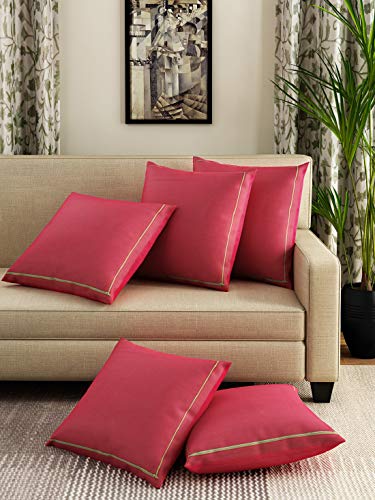 Image of Swayam Set of 5 Solid Cotton Red Cushion Cover | 16 x 16 Inch | Soft Breathable Fabric with Hidden Zipper | Decorative & Stylish Cushion Covers for Sofa, Living Room, Bedroom & Couch