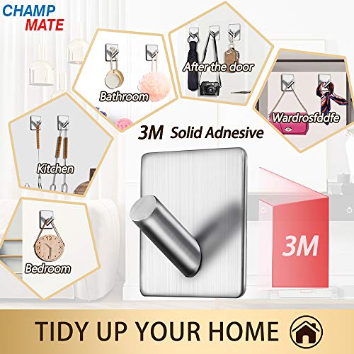 Image of Self Adhesive Hooks, Heavy Duty Rugged 304 Stainless Steel Matte Black Wall Hangers, Strong Sticky Hanging Hooks for Doors, Kitchen, Bathrooms, Office, 4 Packs (02 Silver HK)
