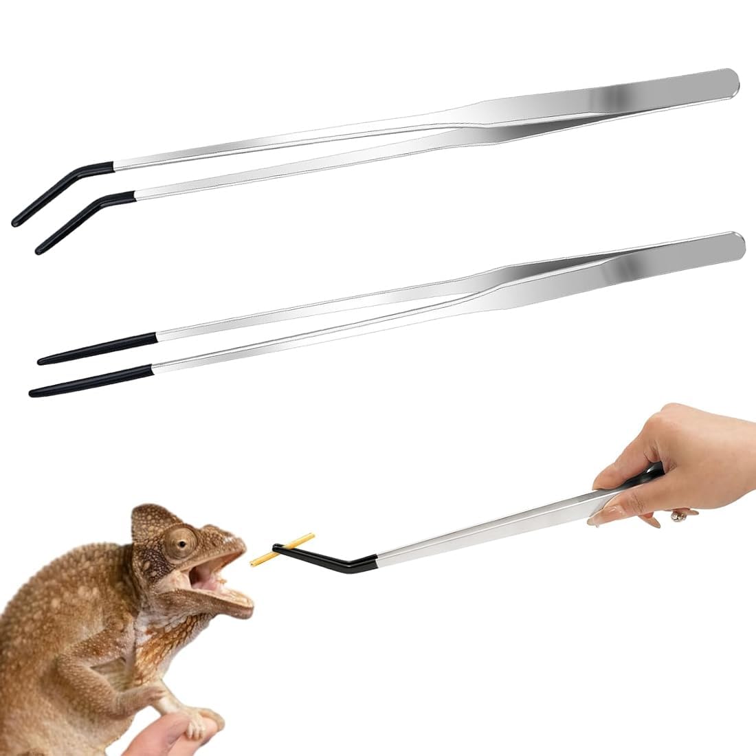 MaoNativey 2 Pcs Long Aquarium Tweezers with Rubber Fish Tank Clean Aquatic Tool Feeding Tongs for Fish Tank Water Plants