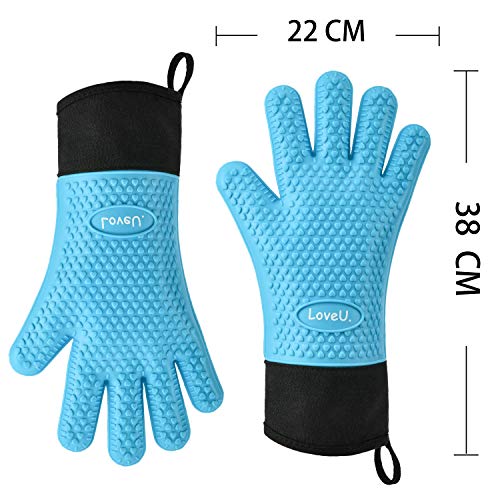Image of Kitchen Oven Gloves - Silicone and Cotton Double-Layer Heat Resistant Oven Mitts /BBQ Gloves /Grill Gloves - Perfect for Baking and Grilling (XL-XXXL, Blue)