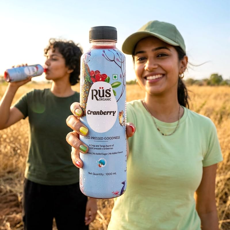 Image of Rus Organic Apple Cranberry Juice | Cranberry & Apple Juice | Natural & Cold-Pressed | Pack of 2 (1000ml Each) | Refreshing Sugar Free Drinks | No Preservatives | Rich in Antioxidants