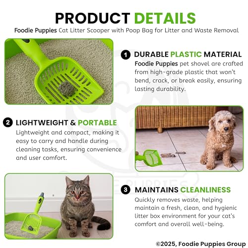 Image of Foodie Puppies Durable Cat Litter /Poop Scooper - (Color May Vary) | Easy to Scoop, Comfortable Grip Handle | Scoop Cum Shovel Suitable for Cats, and Kittens (Scooper with Poop Bag)