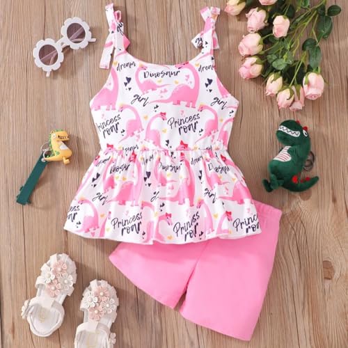Image of Toddler Girls Clothes Summer Short Set Outfit Tie Knot Shoulder Sleeveless Ruffle Tops and Shorts 2PC Clothing Set