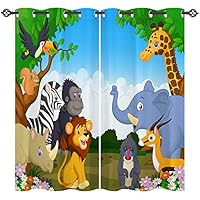 ANHOPE Animal Curtains Eyelet Ring Top Thermal Insulated 80% Blackout Curtains with Jungle Safari Zoo Lion Giraffe Print Pattern Window Drapes for Kids Boys Girls Bedroom 46 x 54 Inch Drop 2 Panels