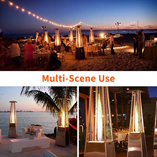 Patio Heater Outdoor Propane Heater 48000 BTU,Quartz Glass Tower Heaters,Heating Stove with Wheels for Moving,Overturn Protection