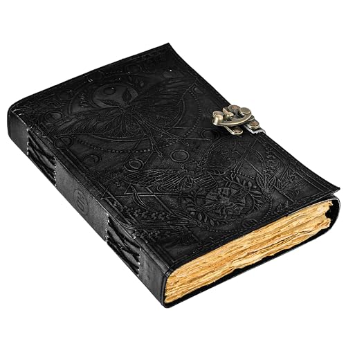 Carnet de sorts vierge wiccan en cuir véritable avec fermoir papillon vintage