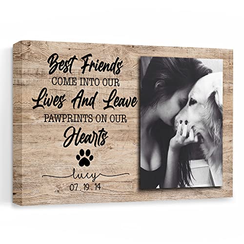 MySoulAndSpirit Store - Personalized Photo Name Pet Memorial Canvas Home Wall Art Decor, Best Friends Come Into Our Lives And Leave Pawprints On Our Hearts Pet Loss Canvas, Cat Dog Loss Gift (24