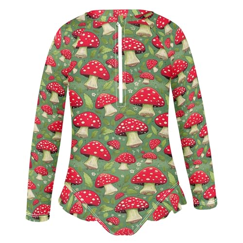 Mushroom Girls Long Sleeve Rashguard Swimsuit UV Protection One-Piece Swimwear Bathing Suit B04029022