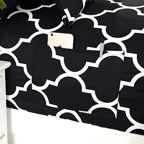 Elegant Comfort Luxury Soft Bed Sheets Quatrefoil Pattern - 1500 Premium Hotel Quality Microfiber Softness Wrinkle and Fade Resistant (4-Piece) Bedding Set, Twin/Twin XL, Black