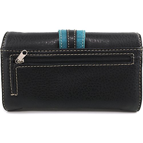 Justin West Rhinestone Cross Floral Embroidery Laser Cut Wristlet Trifold Wallet Attachable Long Strap4