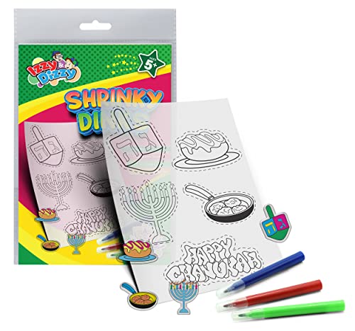 Izzy 'n' Dizzy Hanukkah Shrinky Art Kit - Includes 8" x 6" Board and 3 Markers (Non-Toxic) - Chanukah Arts and Crafts - Gifts and Games