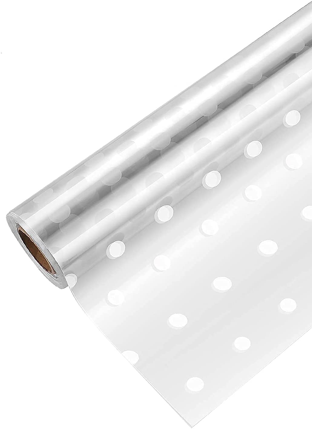 1 Roll Cellophane Wrap Roll Ramadan Eid Mubarak Clear White Dot Pattern Florist Paper Wrapper Gift Wrappings Packing Paper for Flowers Craft Basket Bouquet Food / 40.5cmx50m
