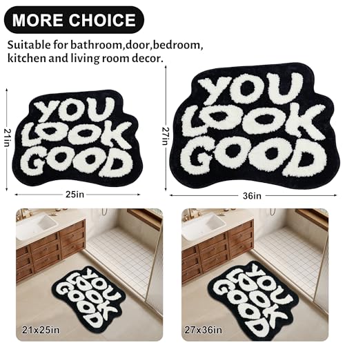 Oturgor You Look Good Badematte, Schwarz und Weiß, Badezimmerteppich, lustige Badezimmer-Dekoration, coole Teppiche… – Ansicht 2