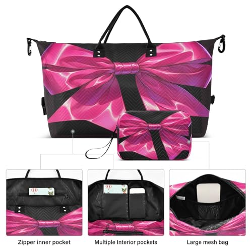 ​​Large Foldable Travel Duffel Bag, Waterproof Gym Bag for Men & Women, Carry-On Luggage Weekender Overnight Bag, Black Red Bow2