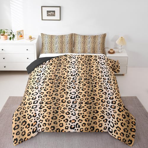 Image of Feelyou Kids Brown Leopard Comforter, Safari Animal Fur Print Bedding Set Toddler Size Leopard Stripes Comforter Set for Kids Boys Girls Animal Fur Duvet Set Bed Set 2Pcs