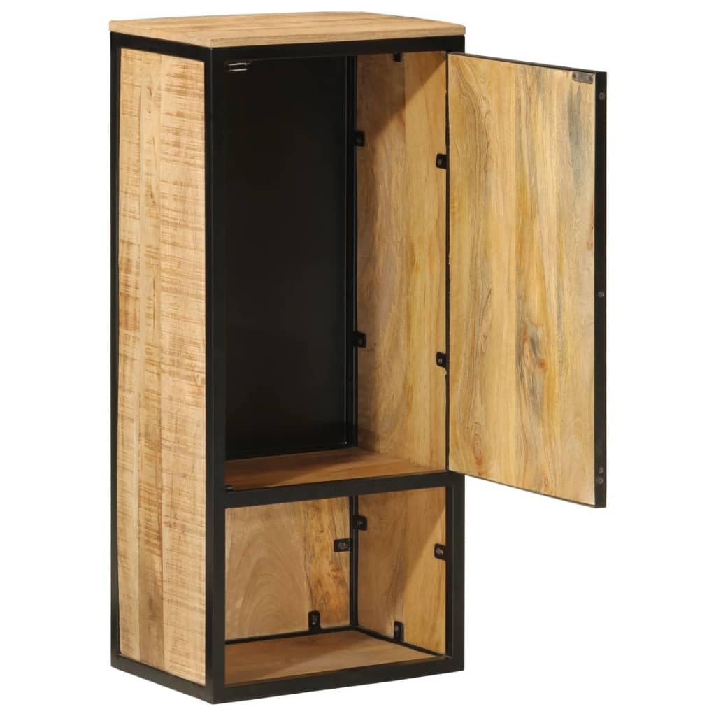 Badschrank 40x27x90 cm Massivholz Mango und Eisen mit Metallgriff für Badezimmer Aufbewahrung Stauraum