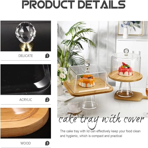Wensmy Wood Cake Stand with Dome Dessert Display Square Cake Serving Tray with Acrylic Lid Chocolate Cupcake Candy Display Plate Multifunctional Cake Holder for Birthday Wedding Party - Cosy Home Interiors Wensmy Wood Cake Stand with Dome Dessert Display Square Cake Serving Tray with Acrylic Lid Chocolate Cupcake Candy Display Plate Multifunctional Cake Holder for Birthday Wedding Party - Image 3
