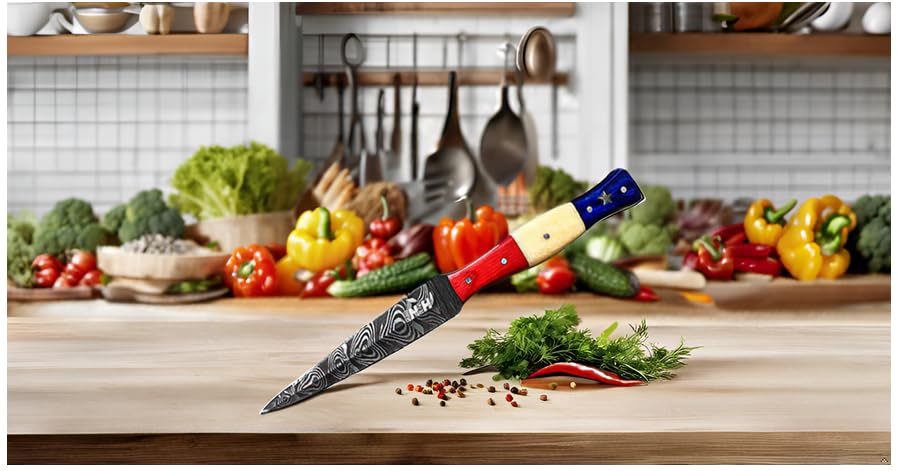 Novahaven Vielseitiges 23 cm Küchen- und Outdoormesser – Damaststahlklinge, Perfekt für Fischreinigung, Fleisch- und Gemüseschneiden sowie Outdoor-Aktivitäten by (Multi colour)