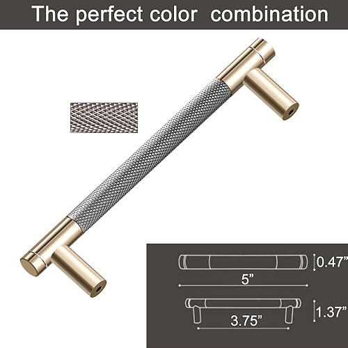 Miniatura 4 de Paquete de 24 tiradores de barra de gabinete de 3 34 pulgadas de 3.780 in, manijas moleteadas doradas y grises para tiradores de cajones dorados