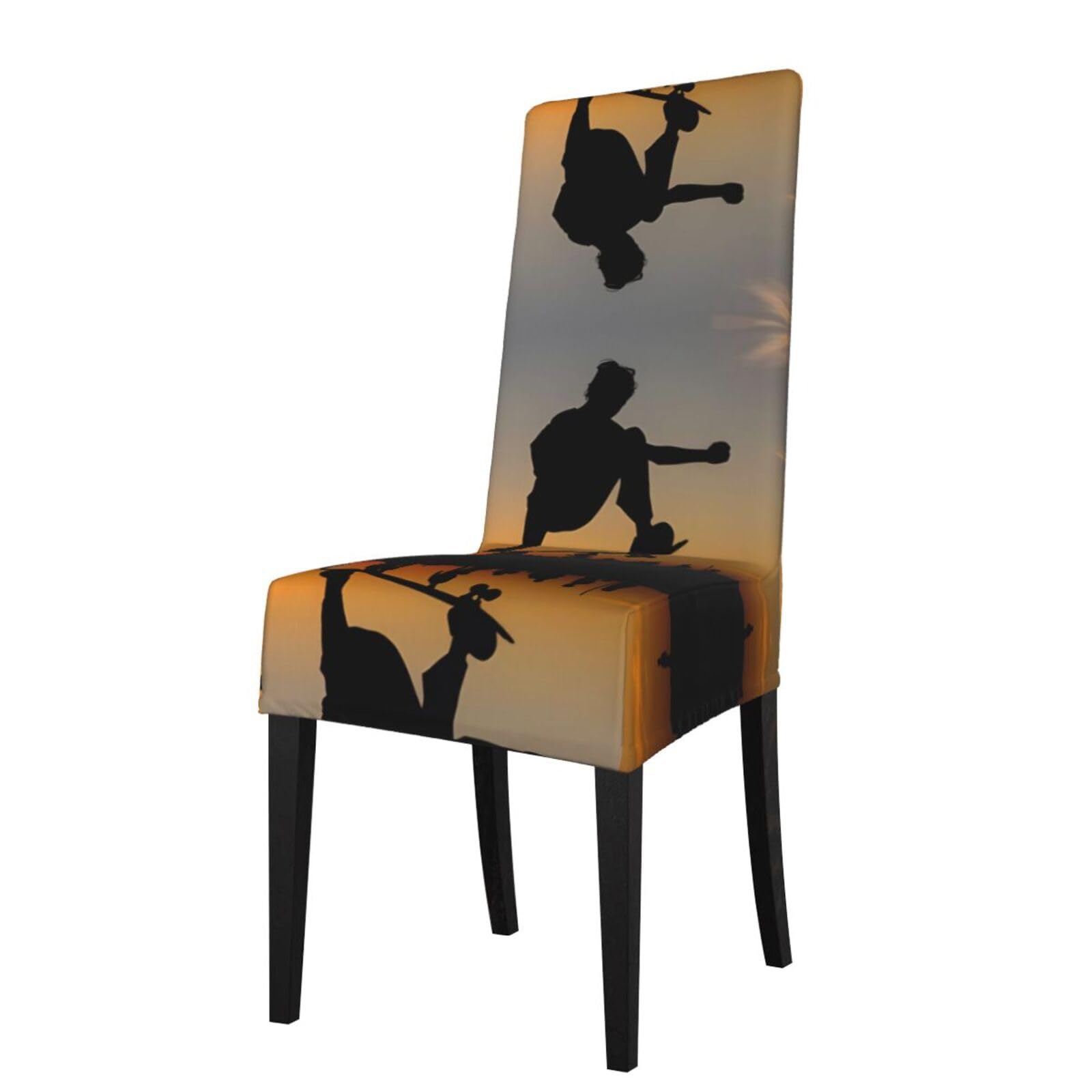 Yyhwhjde Black Skateboard Prints Dining Chair Throw Covers - Stretchable Spandex Slipcovers For Chair Protection & Refreshing Your Dining Room
