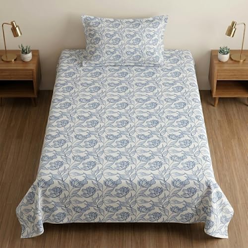 Image of Mafatlal 186 TC Metro Cotton Single Bedsheet | 90 x 60 Inch|Soft, Breathable & Lightweight | with Matching Pillow Cover