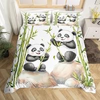 Homemissing Cute Panda Bedding Set Children'S Bedroom Decoration Theme Animal Bedding Bamboo Printed Down Duvet Set Single Panda Pattern Youth Microfiber Bedding Set