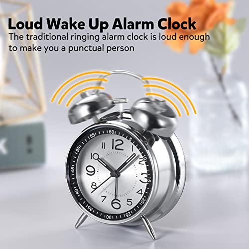 Cadmos Loud Alarm Clock For Heavy Sleepers Adults,Retro 4 Inch Silent Non-Ticking Quartz With Backlight,Twin Bell Analog Kids Alarm Clocks For Bedrooms Bedside thumb #3