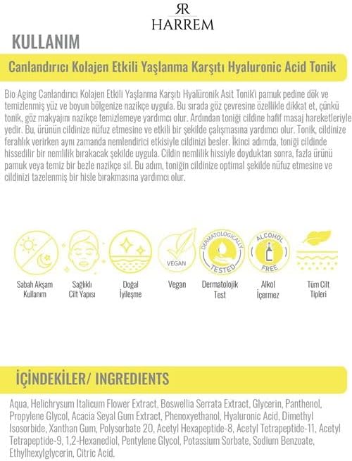 Bio-Aging Canlandırıcı Kolajen Etkili Yaşlanma Karşıtı Hyalüronik Asit Tonik 200 ML