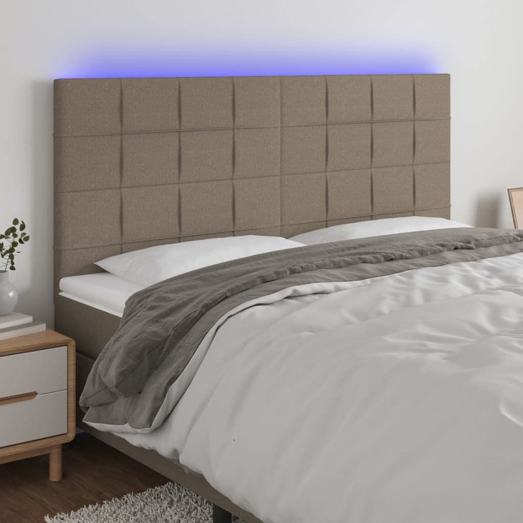 Cabecero de cama LED color topo 200 x 5 x 118/128 cm de tela transpirable con marco de madera regulable en altura y tiras LED RGB, diseño moderno para dormitorio, dormitorio juvenil y