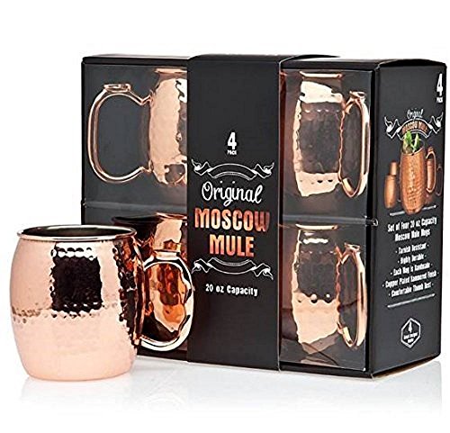 Handmade Hammered Copper Moscow Mule Mug 20-ounce, Set of 4