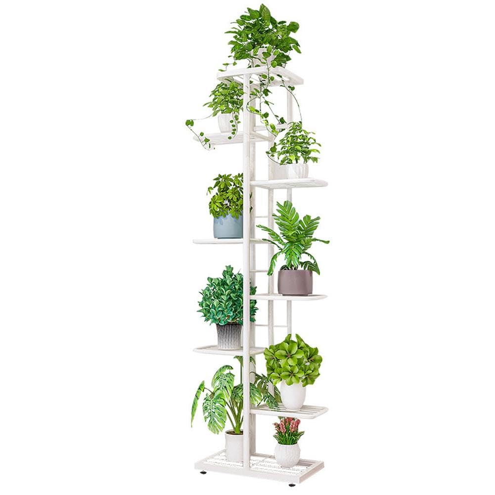 Estantería para plantas, soporte para flores, soporte para plantas, estante para plantas de madera y metal, estantería moderna para plantas de interior, 8 niveles, 9 soportes para macetas