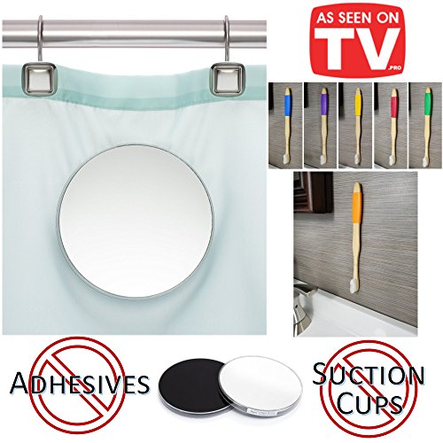 Magnic - 2 Piece Shower Mirror | Mounts on Shower Curtain | Free Magnic Bamboo Toothbrush with wall mount | As Seen On TV