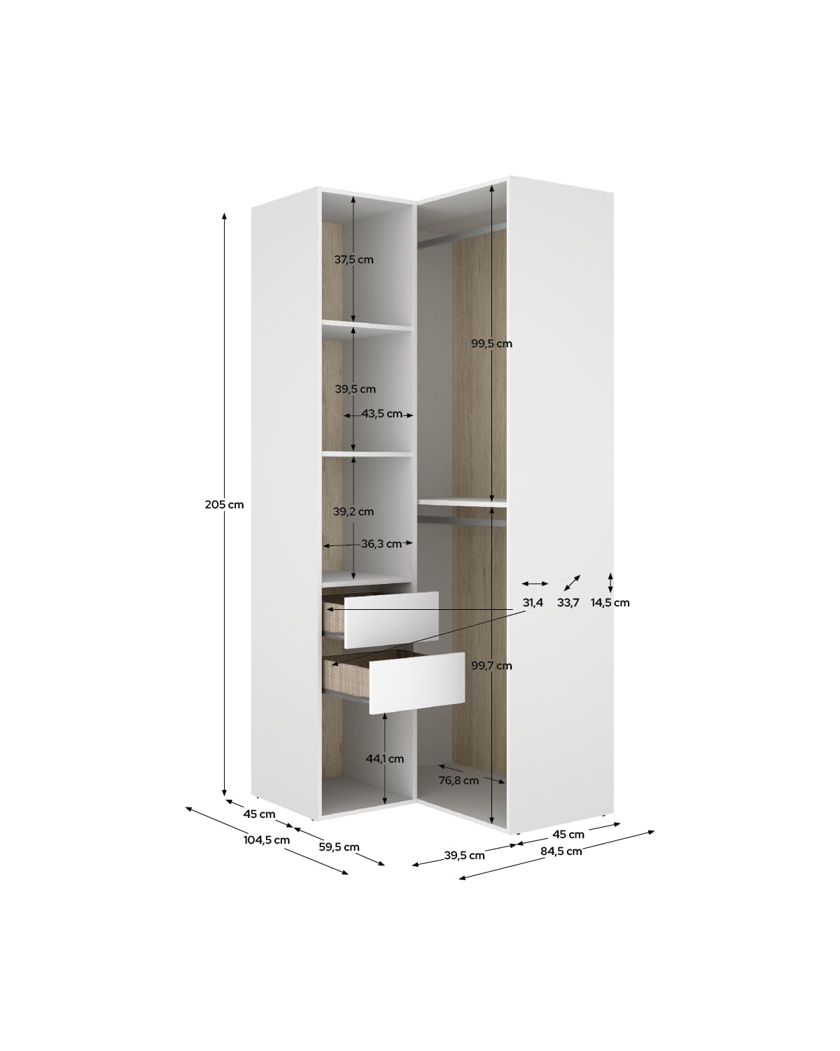 DEKIT Grupo RIMOBEL-Conjunto Armario-VESTIDOR Rincon con Trasera Reversible