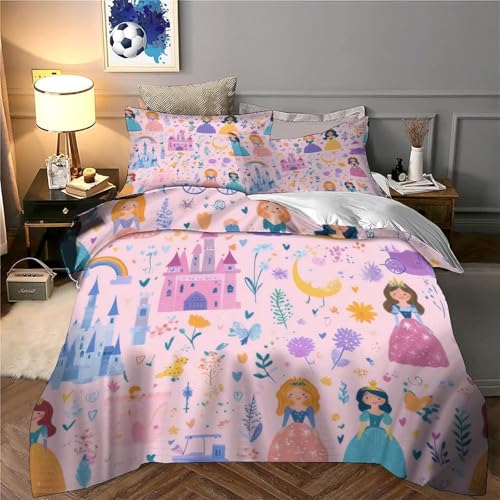 Housse de couette microfibre princesse 3D résistante avec fermeture éclair pratique 135x200