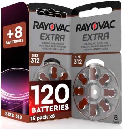 120 Hörgerätebatterien Rayovac Extra 312 Braun + 8 Udivita-Batterien | 15+1 x 8 Stück