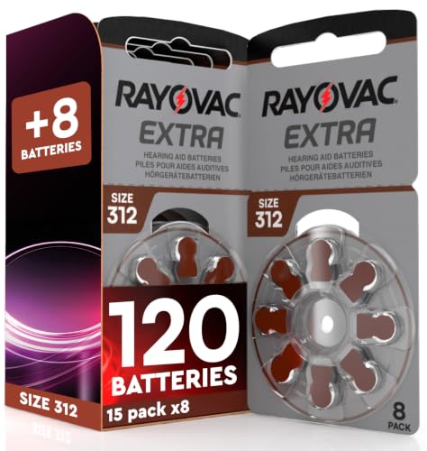 120 Piles Rayovac pour appareils auditifs 312 PR41 Marron + 8 Piles Udivita