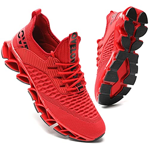 Men's Running Shoes Blade Tennis Walking Fashion Sneakers Breathable Non Slip Gym Sports Work Trainers Red