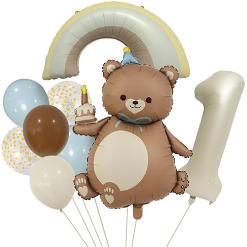 DazzJoy Bear födelsedagsdekoration 1 år pojke, ballong dekoration 1. Födelsedag pojke flicka, björndekoration födelsedag 1 år pojke